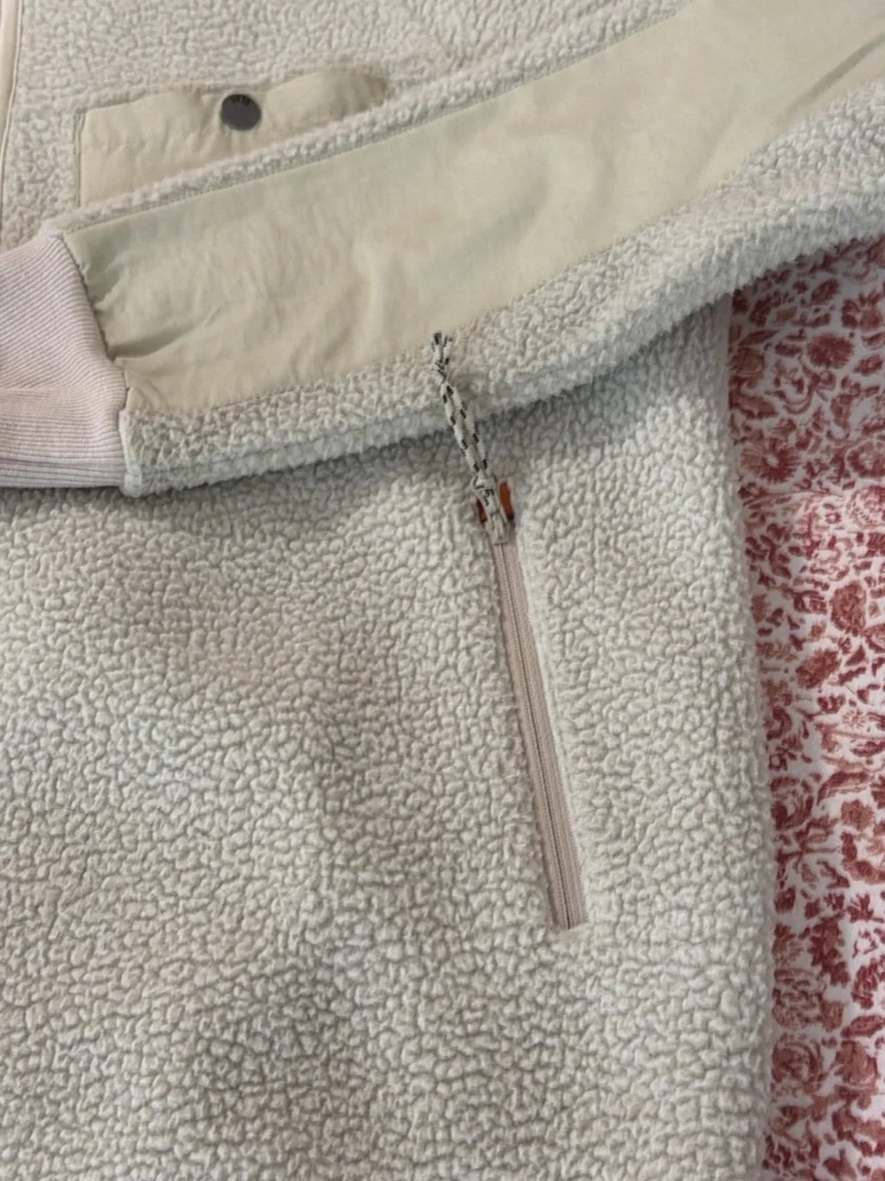 Howler Brothers Cream Sherpa Zip-Up Hoodie with Orange Trim
